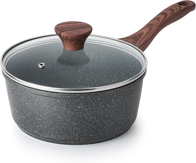 SENSARTE Nonstick Saucepan with Lid 1.5 Quarts - Swiss Granite Coating Small Pot