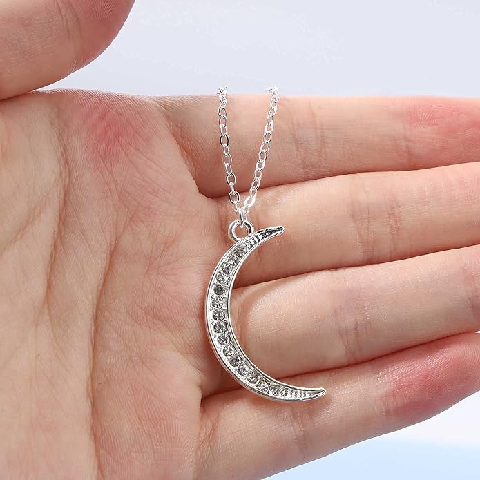 Boho Rhinestone Moon Necklace CZ Crescent Pendant Necklace Chain Minimalist Necklace Festival Jewelry for Women and Teen Girls-BrightBean Baby