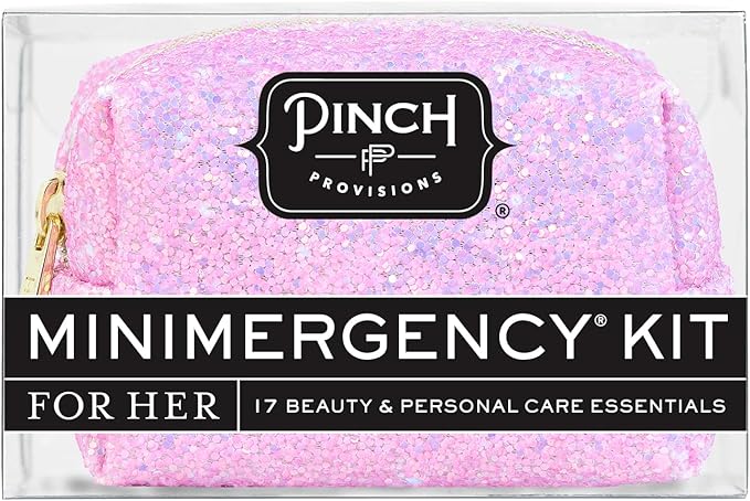 Pinch Provisions Orchid Glitter Minimergency Kit, includes 17 Travel-Sized Cosmetic Essentials, Convenient for Purses, Emergency Beauty Accessories, Gifts for Holiday’s & Birthday’s-BrightBean Baby