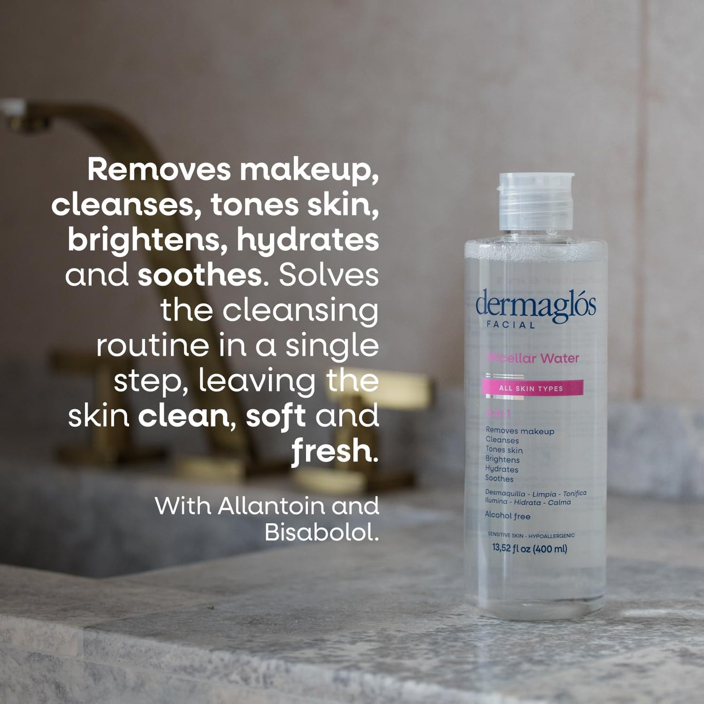 Dermaglos Micellar Water for All Skin Types Even Sensitive | All In 1 Hydrating Facial Cleanser & Makeup Remover, Brightening, Soothing, Gentle Face Toner | Alcohol-Free Formula | 13.52 Fl Oz-BrightBean Baby