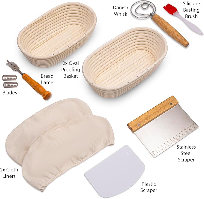 Banneton Bread Proofing Basket, Set 2 Size Sourdough Starter Kit, Sourdough Bread Baking Supplies, Bread Making Supplies Tools (Ovan)