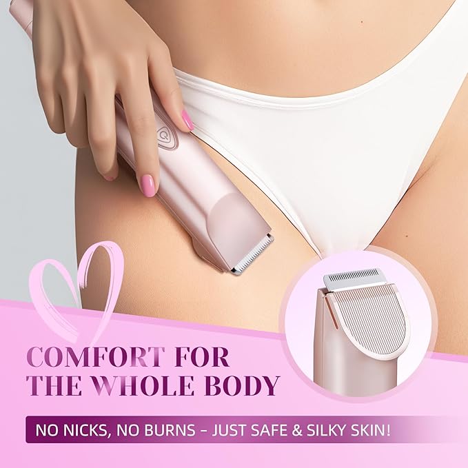 Bikini Trimmer for Women，3 in 1 Electric Razor with Ceramic Blades, IPX7 Waterproof, USB Rechargeable, Painless Hair Removal for Face，Body，Bikini Area, Travel Grooming Kit (Rose Gold)-BrightBean Baby