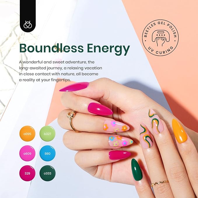 beetles Gel Polish Set - Hot Pink Green Blue Orange Gel Nail Polish Rainbow Boundless Energy Collection Holiday Nail Art Design Soak Off Uv LED Manicure DIY Home-BrightBean Baby