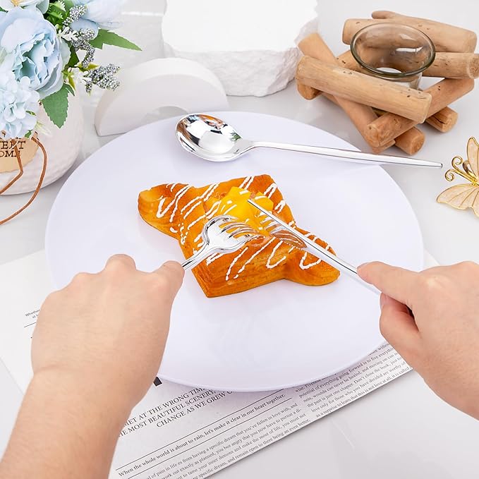 PULOTE 150PCS Silver Plastic Silverware Disposable - Heavy Duty Silver Plastic Cutlery Set - Plastic Utensils Set Include 50 Knives,50 Forks and 50 Spoons for Wedding,Party&Christmas