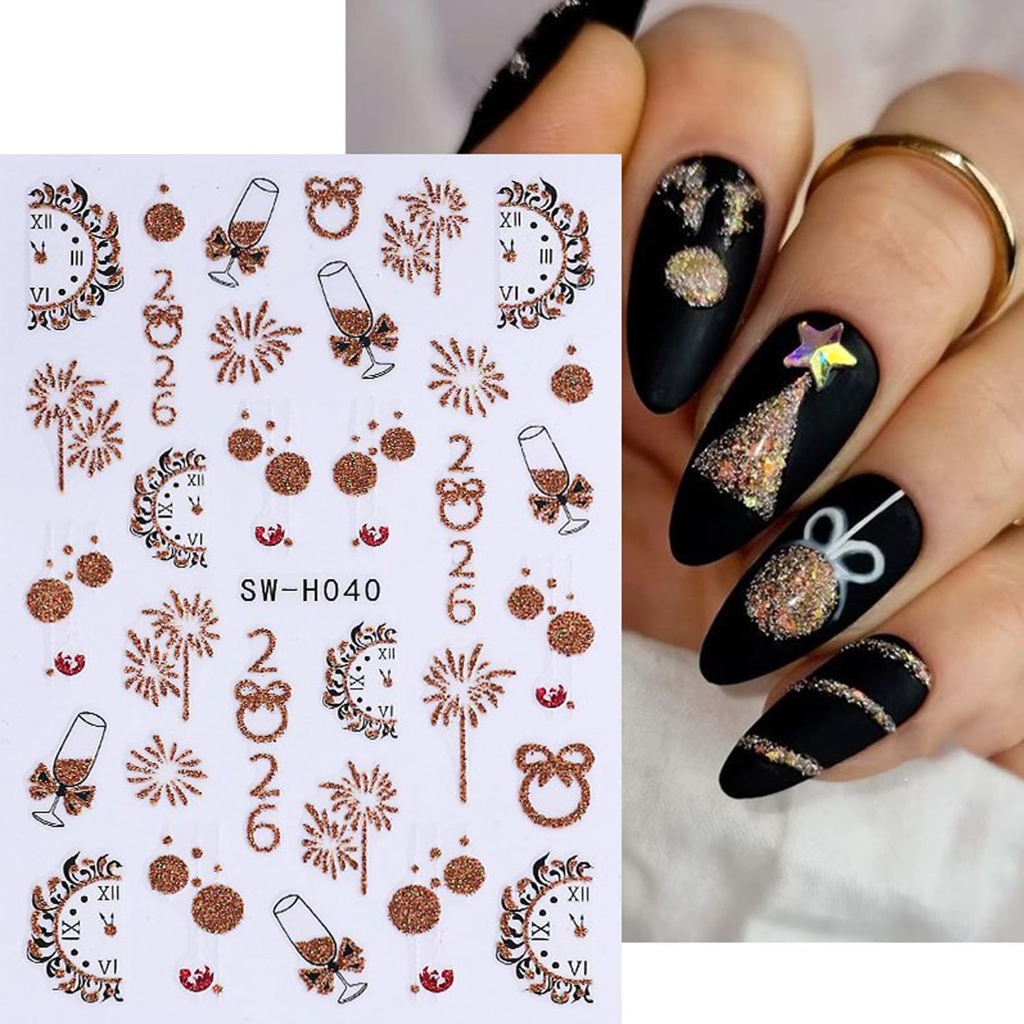 4Sheet Christmas Nail Art Stickers Santa Claus Elk Snowflake Nail Decals 3D Self-Adhesive Fireworks Clock Bow Designs Nail Supplies Winter Xmas Nail Sticker Nail Art for Women DIY New Year Nail Decor-BrightBean Baby