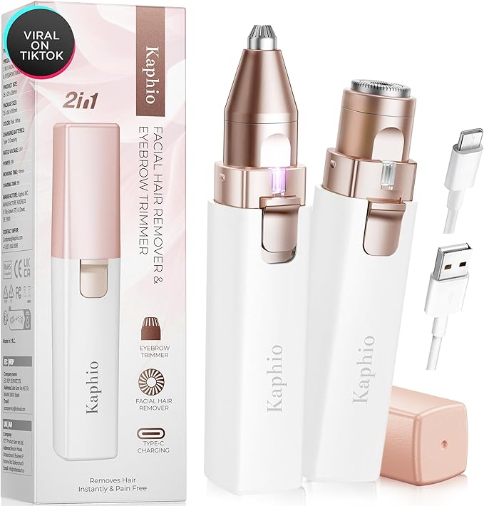 Facial Hair Removal for Women: Electric Eyebrow Trimmer & Hair Removal Device - 2 in 1 Rechargeable Face Shaver Painless Eyebrow Shaper for Upper Lip Chin Peach Fuzz brow (Pink)-BrightBean Baby