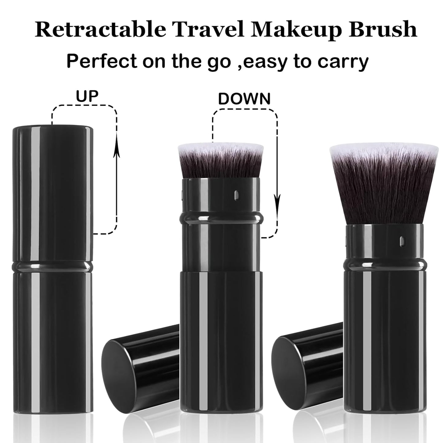 Retractable Makeup Brush 2 Pack, Travel Kabuki Powder Foundation Makeup Brush Face Blush Brushes for Blending Liquid, Blush, Bronzer, Buffing, Sunscreen,Flawless Cosmetics-BrightBean Baby