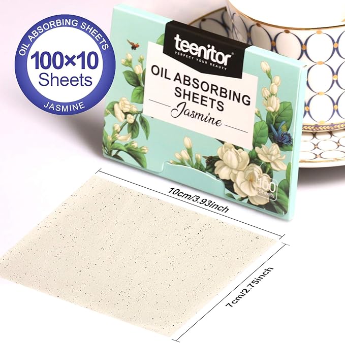 Teenitor Oil Absorbing Sheets for Face, 1000 Sheets Jasmine Oil Blotting Paper for Oily Skin, Natural Oil Control Film Oil Blotting Sheets for Face Men Women, Face Oil Sheets-BrightBean Baby