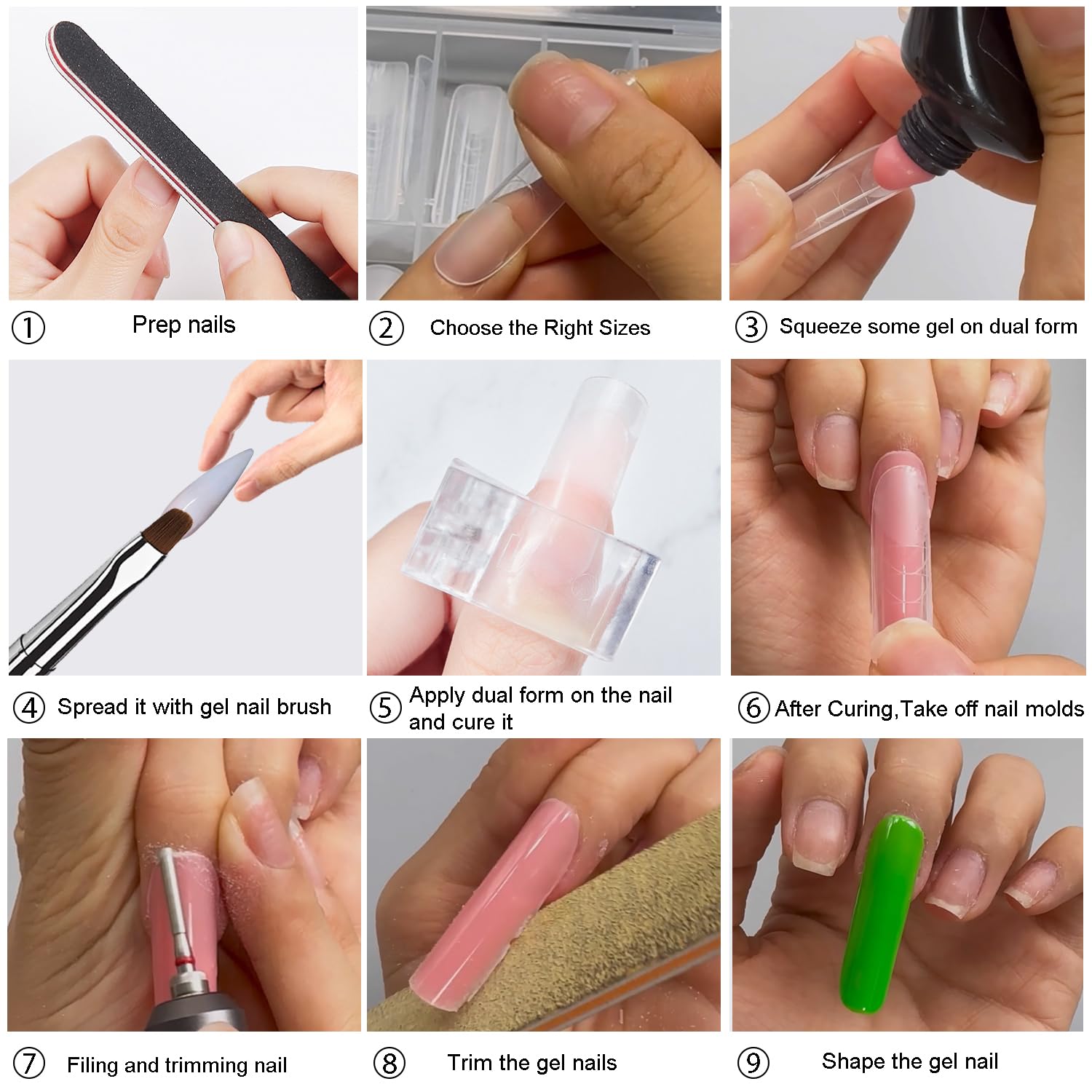 120Pcs Dual Nail Forms,Long Almond Extension Poly nail gel Nail Forms Full Cover Reusable Nail Molds 12 Sizes for Solid Nail Gel Glue Nail Art Design Salon&DIY(Extra Long Almond)-BrightBean Baby