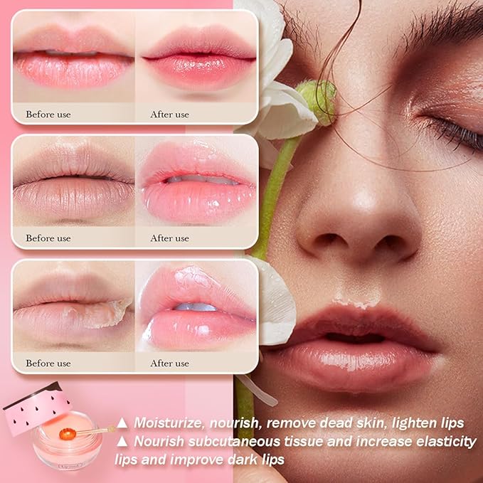4 Pcs Strawberry & Honey Lip Balm, Vitamin E Lip Masks Moisturizing Propolis Sleeping Lip Mask, Hydrating & Prevention Dry and Cracked Lip Scrubs Exfoliator (2 Pack Strawberry + 2 Pack Honey)-BrightBean Baby