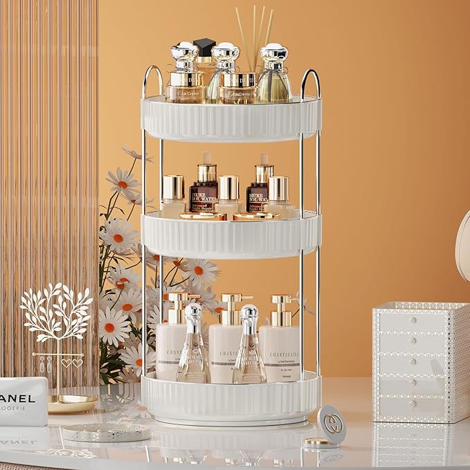 Rotating Makeup Organizer for Vanity,3 Tier High-Capacity Skincare Clear Make Up Storage Perfume Organizers Cosmetic Dresser Organizer Countertop 360 Spinning-BrightBean Baby