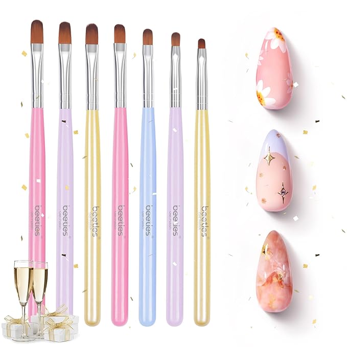 Beetles Gel Nail Brush, 7Pcs Nail Art Brushes, Nail Art Tips Nail Brushes for Nail Art Nail Painting Brush Pen Set for Home and Salon Use Decoration-BrightBean Baby