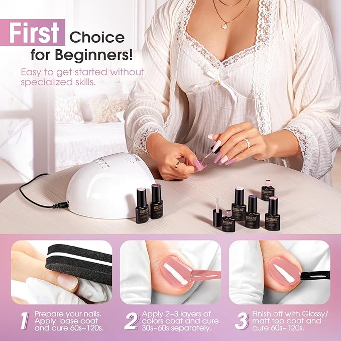 ROSALIND Pink Purple Gel Nail Polish Set, 8 Colors Pink Glitter Gray Gel Polish, Gentle Pink Elegant Purple Classic Gel Polish Collection Nail Art Gift DIY at Home-BrightBean Baby