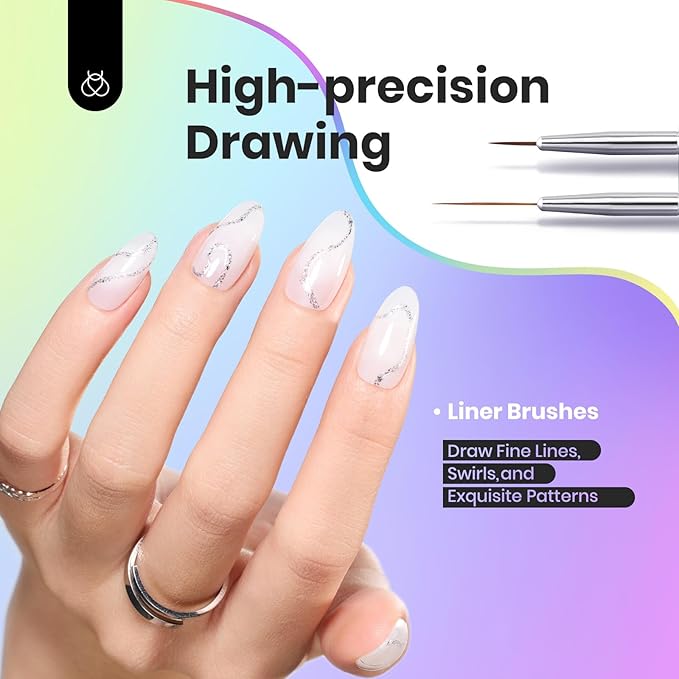 Beetles Nail Art Brushes, 6pcs Nail Art Tool Set, Nail Double-headed Dotting Tools, Striping Nail Art Brushes for Long/Short Lines, Nail Drawing Pen with Nail Brush Holder&Palette For Nail Design-BrightBean Baby