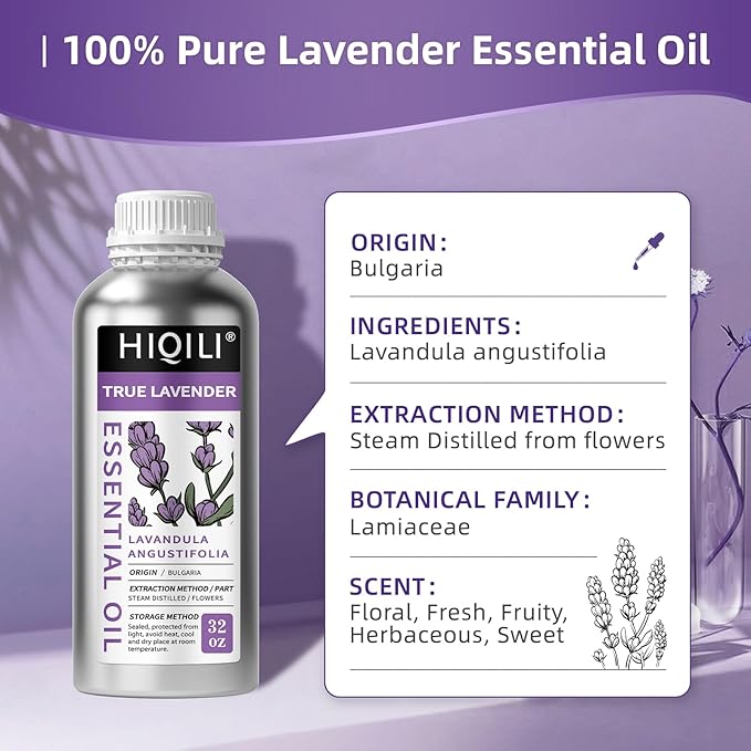 HIQILI 32 Fl Oz Lavender Essential Oil Pure, for Aromatherapy Diffuser, Hair, Includes Premium Quality Glass Dropper-32 Ounces-BrightBean Baby