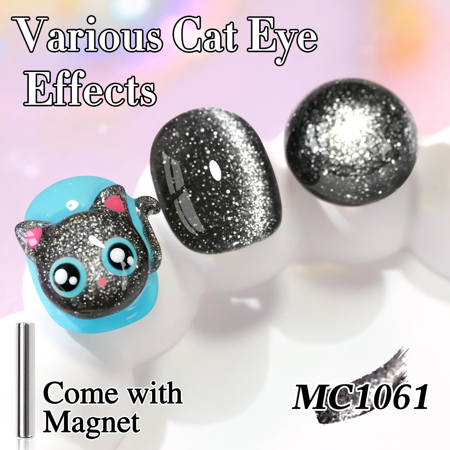 Double Rhythm Jelly Glass Cat Eye Gel Polish with Magnet 15ML Holographic Glitter Shimmer Translucent Sheer Color Magnetic Nail Polish Salon DIY at Home (Black Glitter-MC1061)-BrightBean Baby