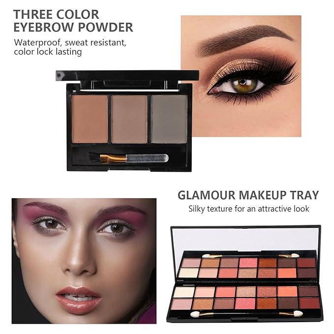 All in One Makeup Kit Full Kit Multipurpose Essential with Eyeshadow Palette,Lip Gloss,Foundation,Mascara,Eyebrow Pencil,Eyeliner,Contour Stick,Makeup Brushes,Cosmetic Bag Makeup Set for Women (DA112)-BrightBean Baby