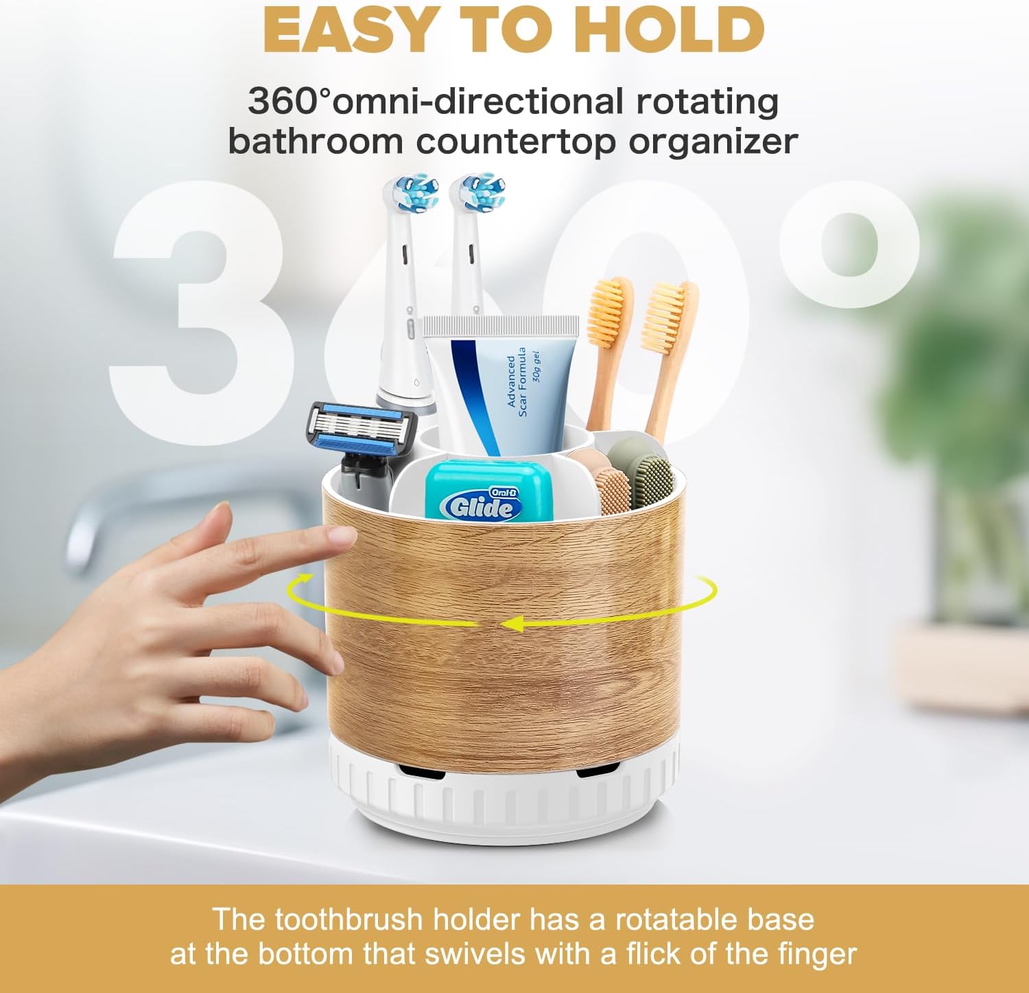 Wood Toothbrush Holders Organizers - Rotating Detachable 6 Slots Electric Toothbrush and Toothpaste Holde for Bathroom Accessories Organization Counter Vanity Sink Storage-BrightBean Baby