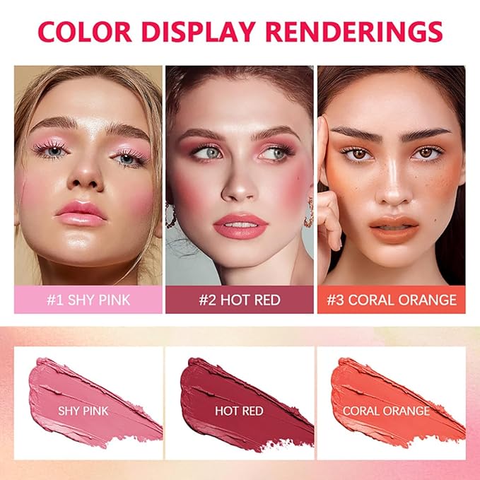 Multi-Use Makeup Blush Stick, Cream Blush Stick, Tinted Solid Moisturizer Stick for Cheek & Eyes & Lips, Waterproof Natural Nude Makeup, Suitable for All Skin (1#Shy Pink)-BrightBean Baby