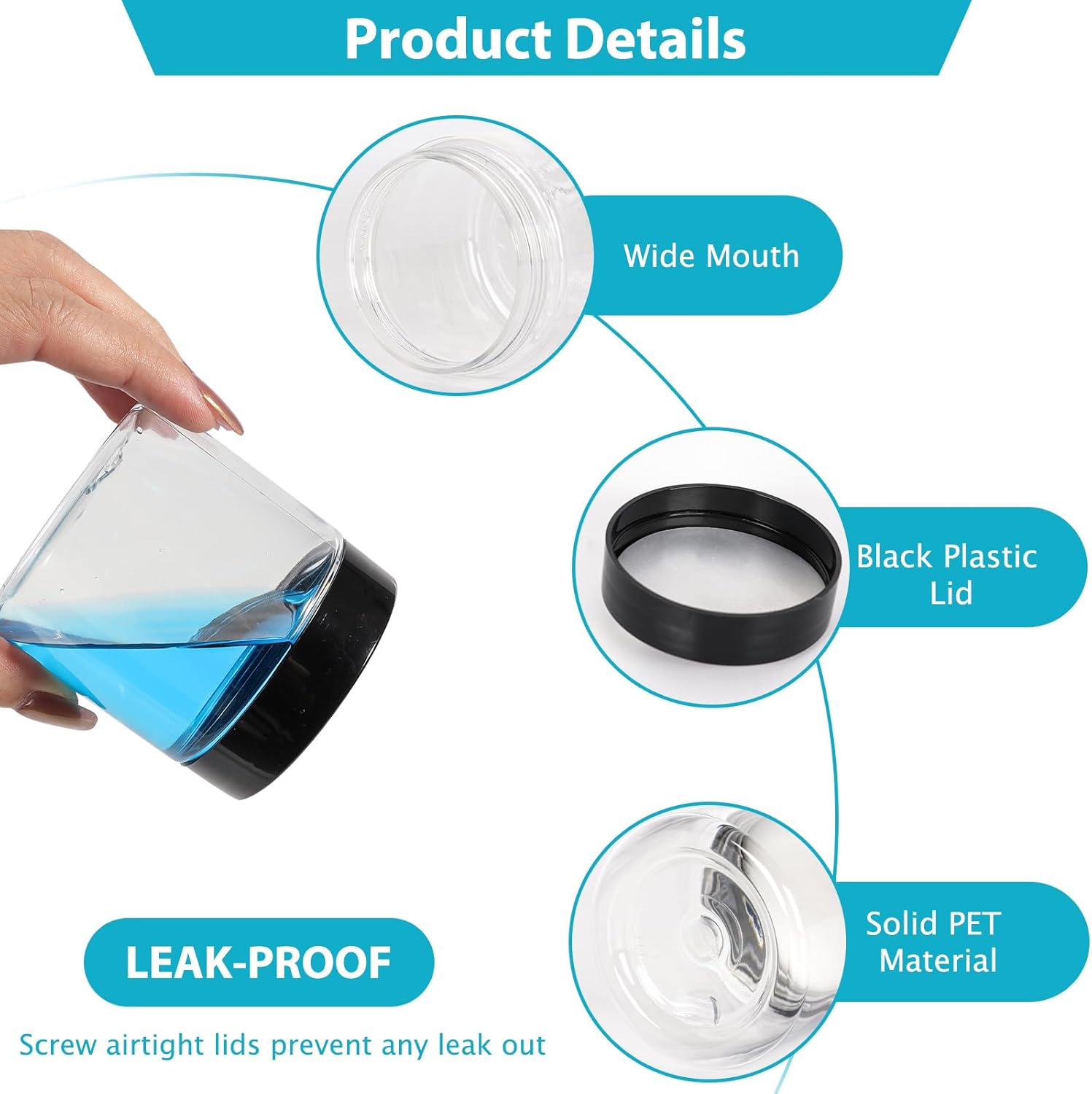 4 oz Clear Plastic Round Jars with Black Lids, 50pcs 4oz 120ml Leak-Proof Wide-Mouth Cosmetic Storage Containers for Kitchen Use, Beauty Products, Cream, Scrubs, Bath Salt and More-BrightBean Baby