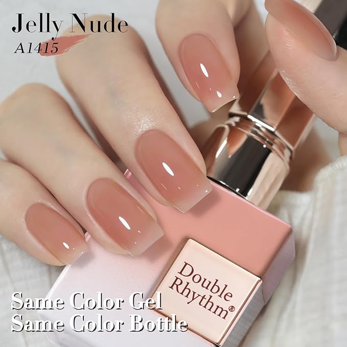 Double Rhythm Translucent Gel Polish Sheer Neutral Natural Light Milky Same Color Same Bottle 15ML Jelly Nail Polish Nail Art DIY at Home (Neutral Nude-A1415)-BrightBean Baby