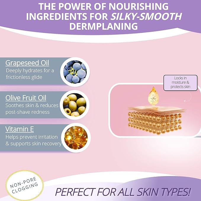 Dermaplaning Oil - Smooth Glide Skin Barrier Shave Oil for Women - Use with Dermaplaning Tool, Facial & Eyebrow Razor, Microblades- Softens Skin Pre & Post Shave-BrightBean Baby