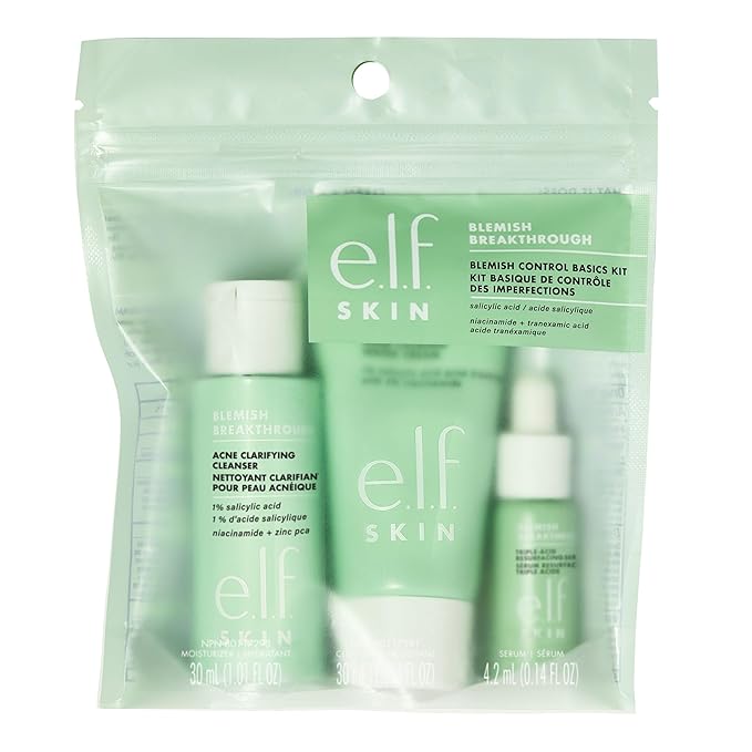 e.l.f. SKIN Blemish Breakthrough Blemish Control Basics Kit, Travel-Size Acne Skincare Routine, Cleanser, Serum & Moisturizer, Vegan & Cruelty-Free-BrightBean Baby