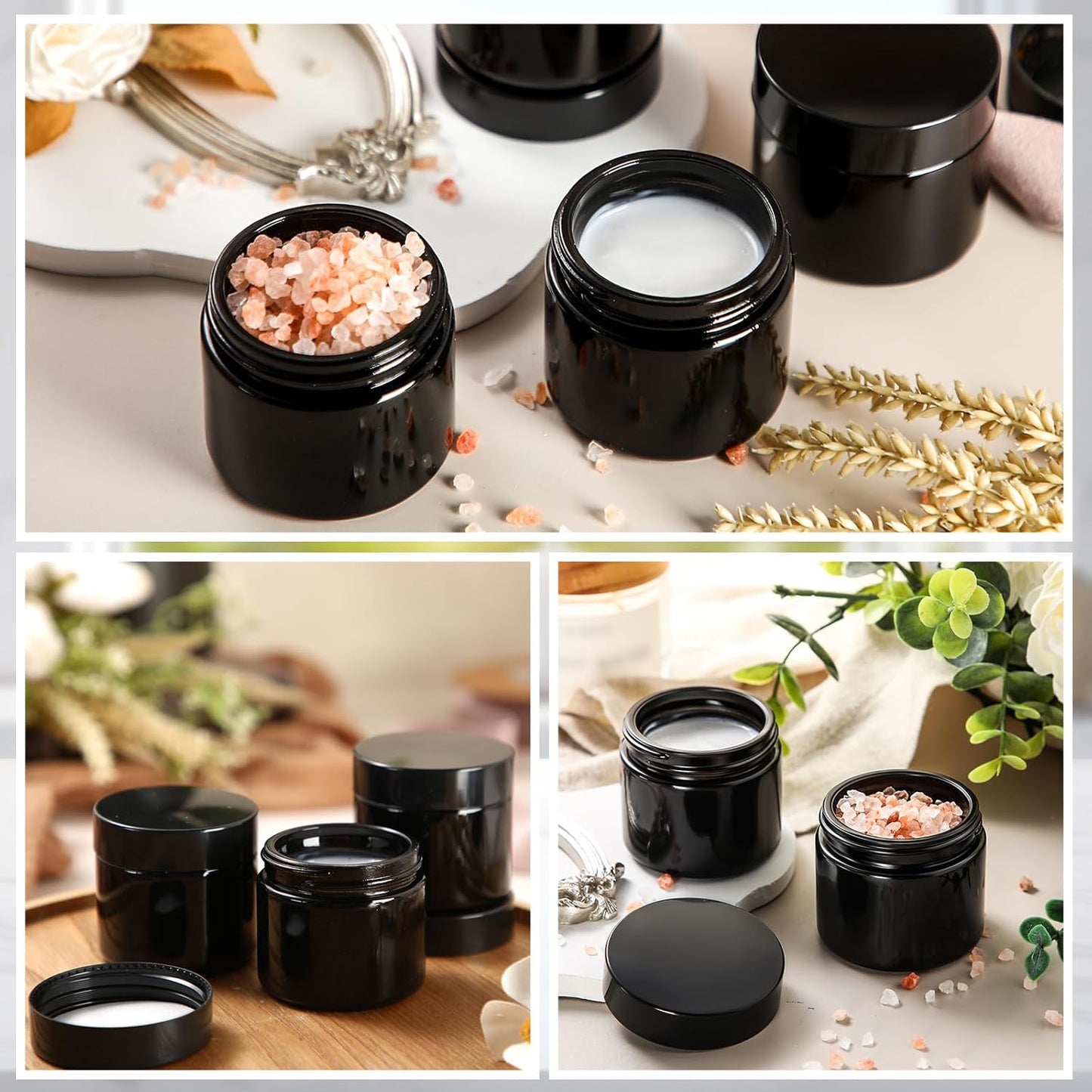 Domensi 48 Pcs 2 oz Glass Jars with Lids Travel Size Round Leakproof Empty Cosmetic Jars with Inner Liners Lid for Storing Makeup Lotions Face Cream Ointments Candle DIY Making (Black)-BrightBean Baby