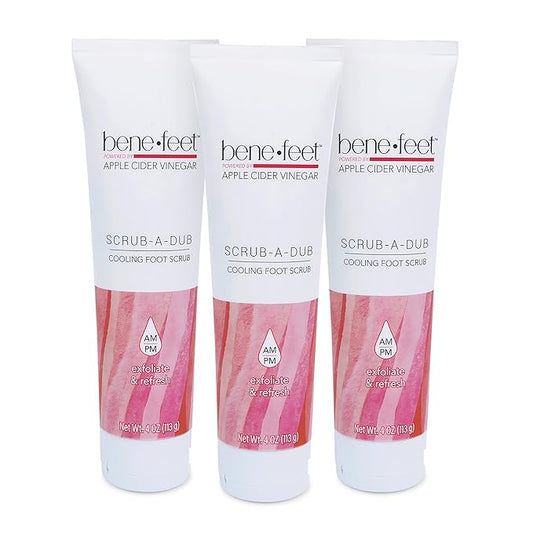 Benefeet Scrub-A-Dub Cooling Foot Scrub - Exfoliates + Refreshes Dry + Dull Skin, Get Smoother Skin from Heel to Toe, Made w/Vitamin E, Apple Cider Vinegar, Walnut Shell + Apricot Seed, 4 oz (3 Pack)-BrightBean Baby