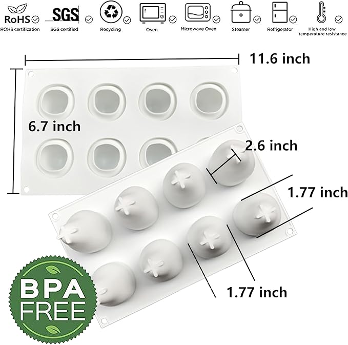 OCPO KITCHEN 3D Pear Silicone Mold for Baking Mousse Cake French Dessert Pastry Chocolate Pudding Cupcake, Non-Stick and Easy Release, Pear Shaped (8-Cavity)