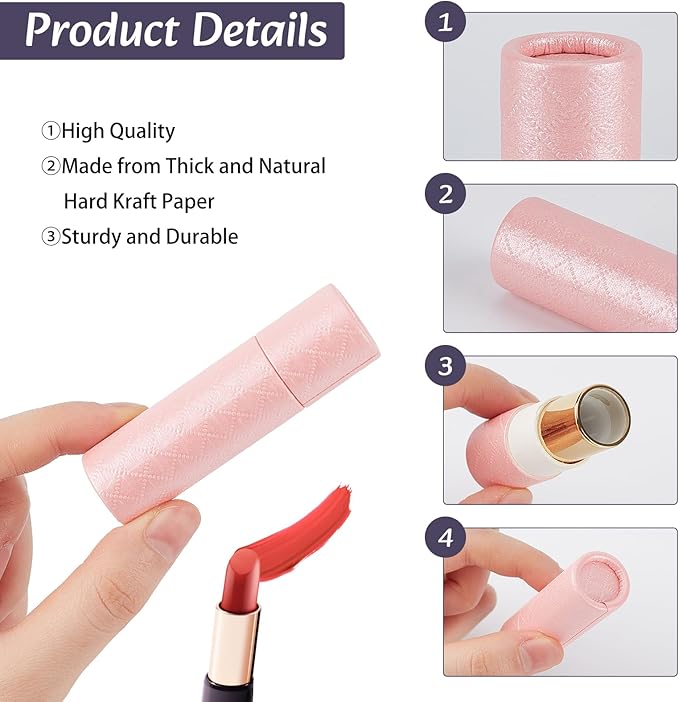 NICENEEDED 10 Pcs Paperboard Lip Balm Tubes, Refillable Paper Lipstick Tube, Round Cardboard Empty Lip Gloss Container Solid Perfume Tube Cosmetic Box for DIY Lip Gloss Balm and Chapsticks-BrightBean Baby