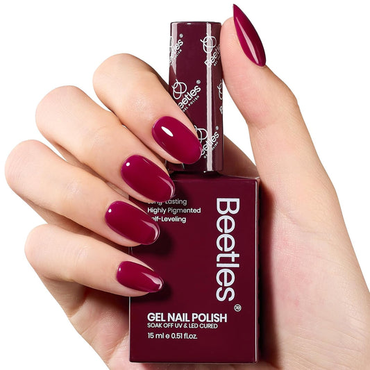 Beetles Dark Red Gel Nail Polish - 15ML Maroon Red Translucent Sheer Jelly Nail Polish Soak Off UV Lamp Colorful Bottle Gel Nail Art Salon DIY Home Manicure Gift for Women-BrightBean Baby
