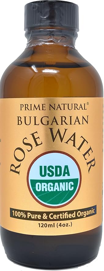 PRIME NATURAL Rose Water Spray 4oz/120ml, USDA Certified Organic, Facial Toner, Hydrating Mist for Face & Hair - Bulgarian, 100% Pure, Natural, Preservative-Free, Moisturizer from Fresh Rose Petals-BrightBean Baby