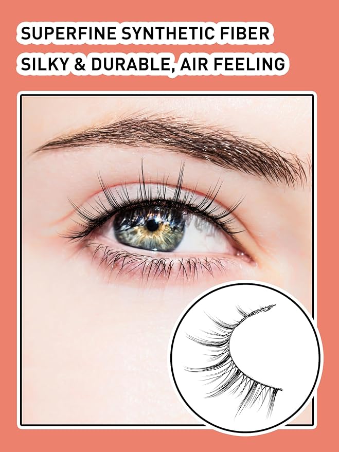 Manga Lashes Natural False Eyelashes 10MM Short Anime Lashes Thin Band Korean Lashes 3D Volume Strip Lashes Wispy Manhua Eyelashes 7 Pair Asian Lashes Siligli-BrightBean Baby