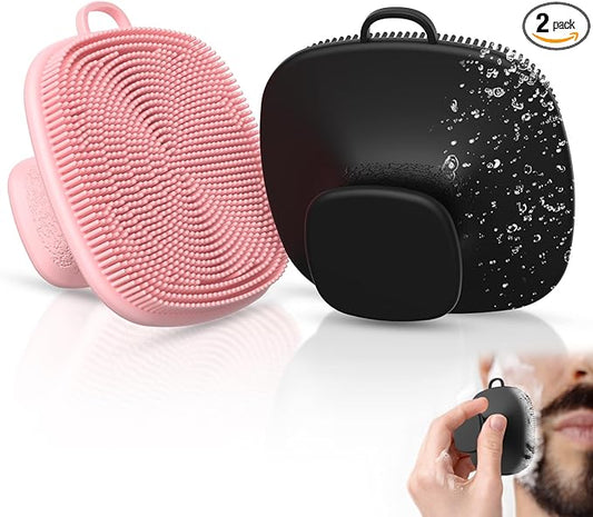 2 Pack Face Scrubber,Silicone Facial Cleansing Brush for Men & Women,Reusable Gentle Facial Waterproof Cleansing Skin Brush Exfoliating Scrubber for Sensitive Skin (Black/Pink)-BrightBean Baby