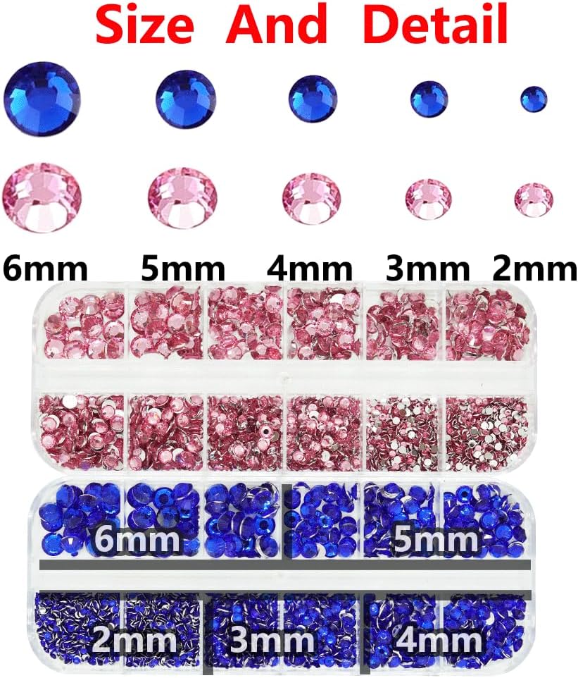 Rhinestones for Bedazzling with B7000 Glue, Pink and Navy Blue 2mm - 6mm (SS8-SS30) Non-Hotfix Flatback Dark Blue Diamonds Kit, Nail Crystals Gems Beads for Bedazzle Crafting, DIY Art Decoration-BrightBean Baby