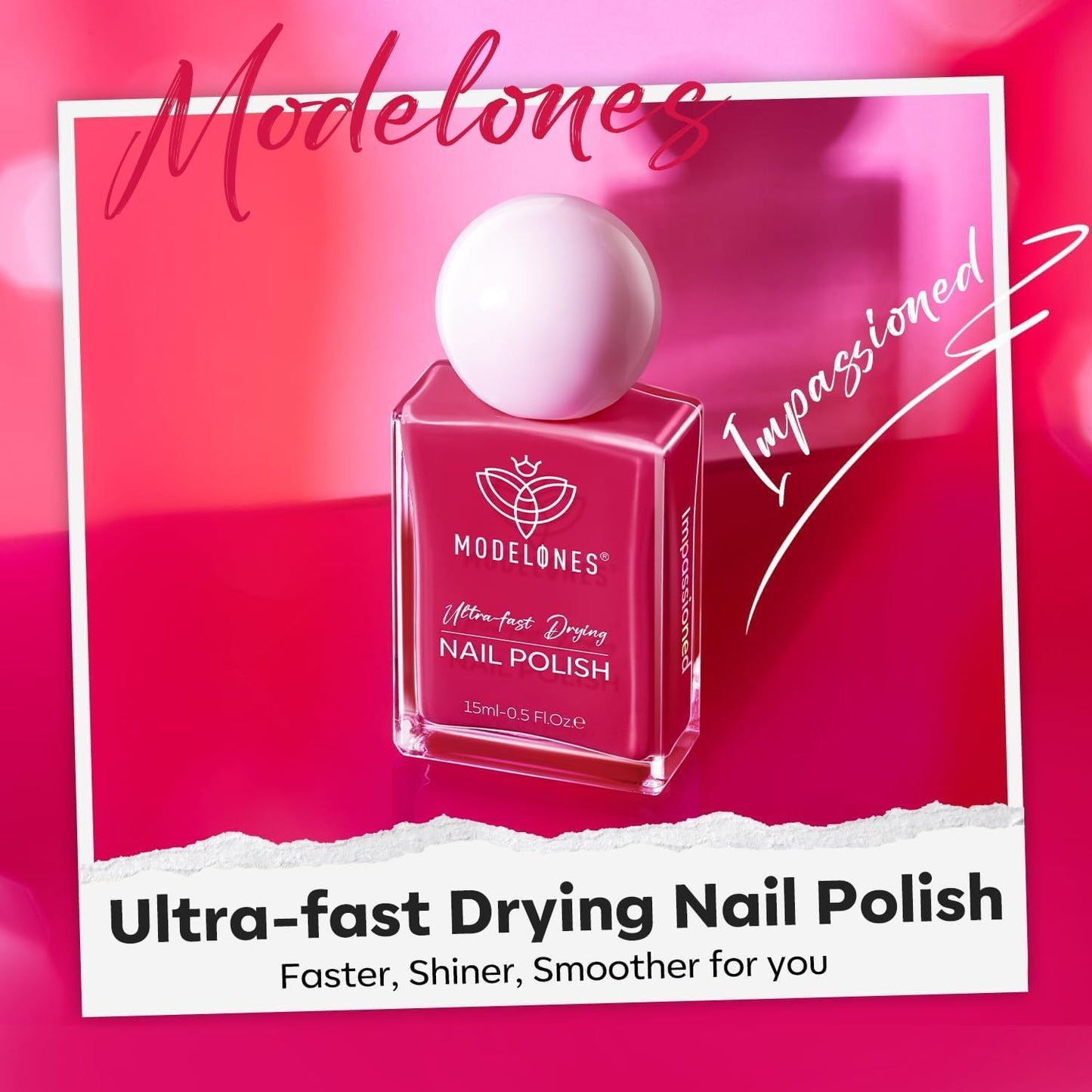 modelones Hot Pink Nail Polish, Magenta Pink 15 ml Quick Dry Nail Lacquer Strengthener Long Last Shine Fingernail Toe Nail Art DIY Home Travel Manicure Gift for Women Girls 0.5 Fl Oz-BrightBean Baby