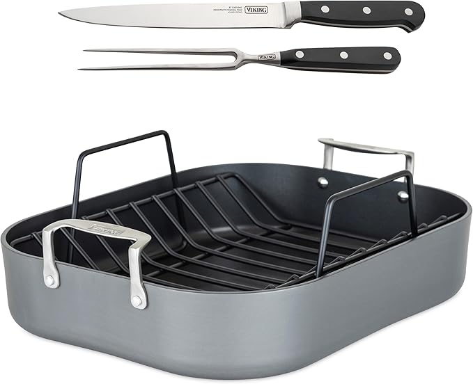 Viking Hard Anodized Roasting Pan 16x13 with Rack & Carving Set