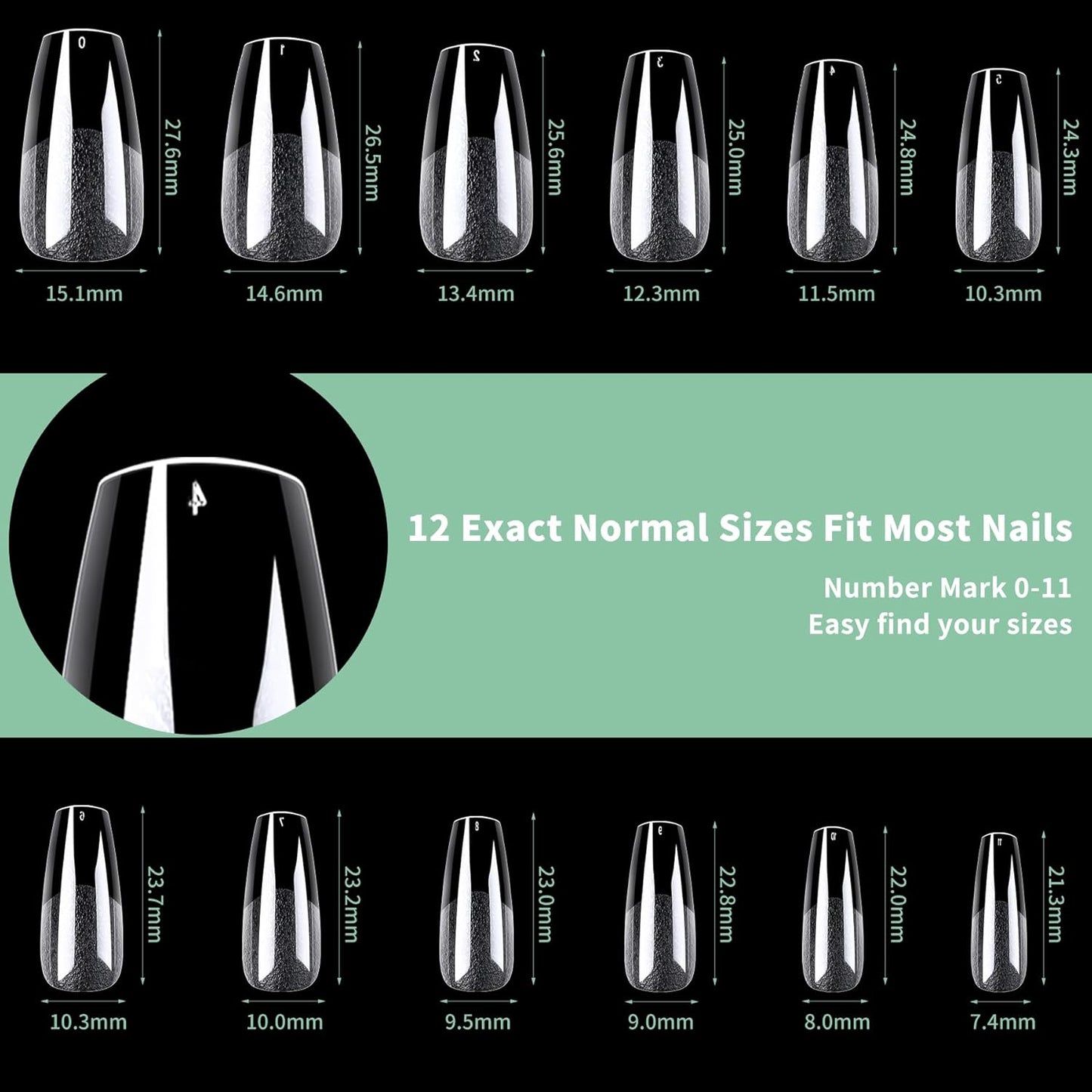 Medium Coffin Nail Tips, 216pcs Acrylic Ballerina Soft Fake Nails Gel Nail Tips, Full Cover Pre-Shaped Matte Clear Press on Nails for Extension, Diy at Home Manicure 12 Sizes-BrightBean Baby
