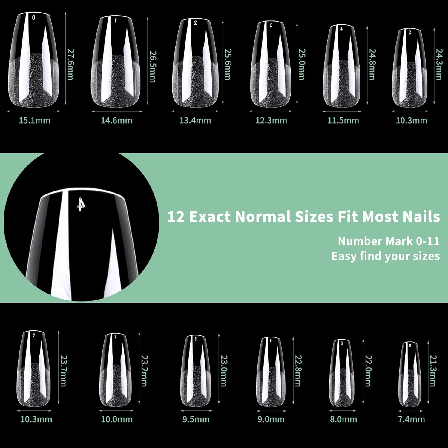 Medium Coffin Nail Tips, 216pcs Acrylic Ballerina Soft Fake Nails Gel Nail Tips, Full Cover Pre-Shaped Matte Clear Press on Nails for Extension, Diy at Home Manicure 12 Sizes-BrightBean Baby
