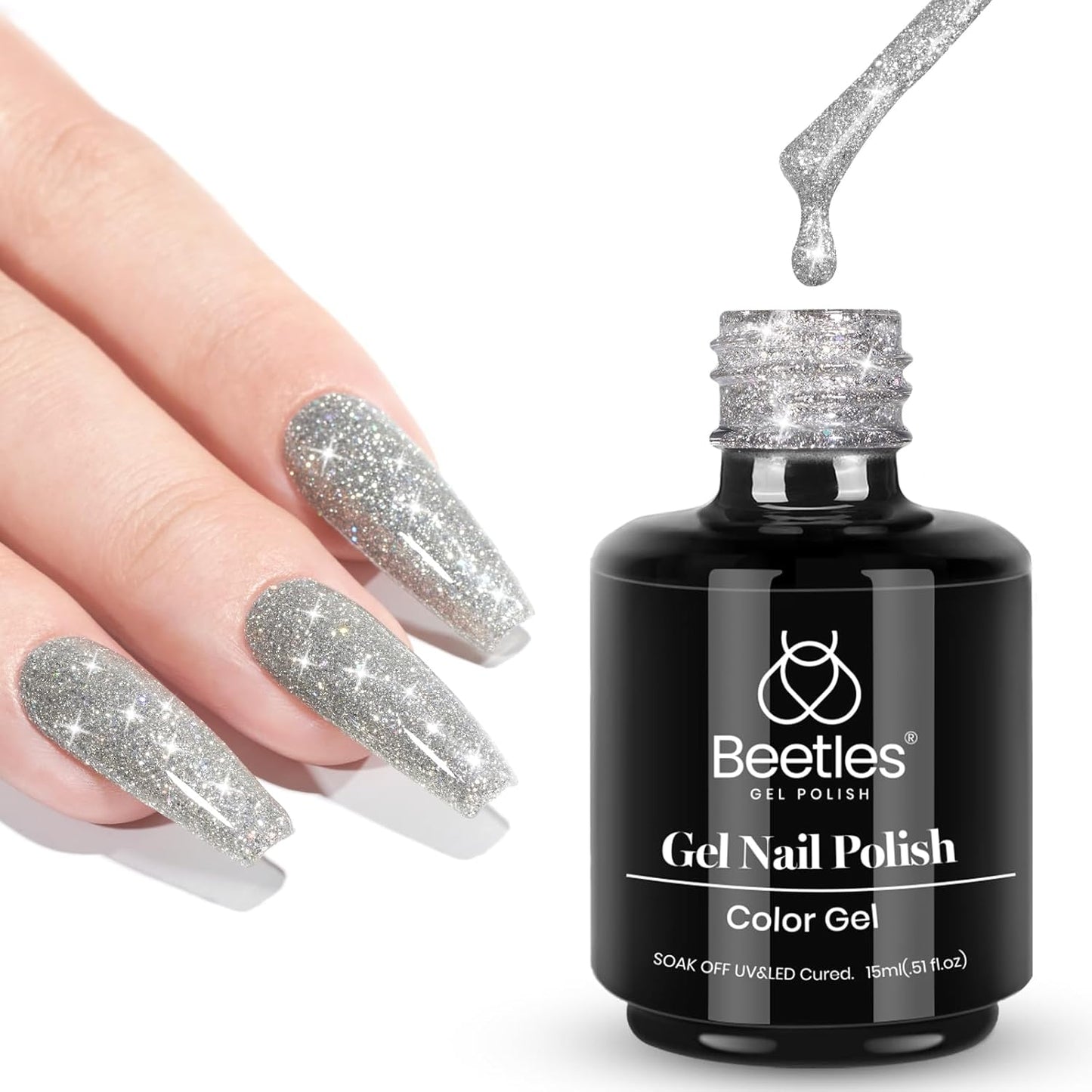 Beetles Reflective Gel Nail Polish 15ml Silver Glitter Nail Polish Shimmer Soak Off Uv LED Lamp Gel Nail Art Manicure Salon DIY Home Diamond-BrightBean Baby