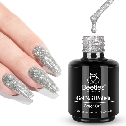 Beetles Reflective Gel Nail Polish 15ml Silver Glitter Nail Polish Shimmer Soak Off Uv LED Lamp Gel Nail Art Manicure Salon DIY Home Diamond-BrightBean Baby