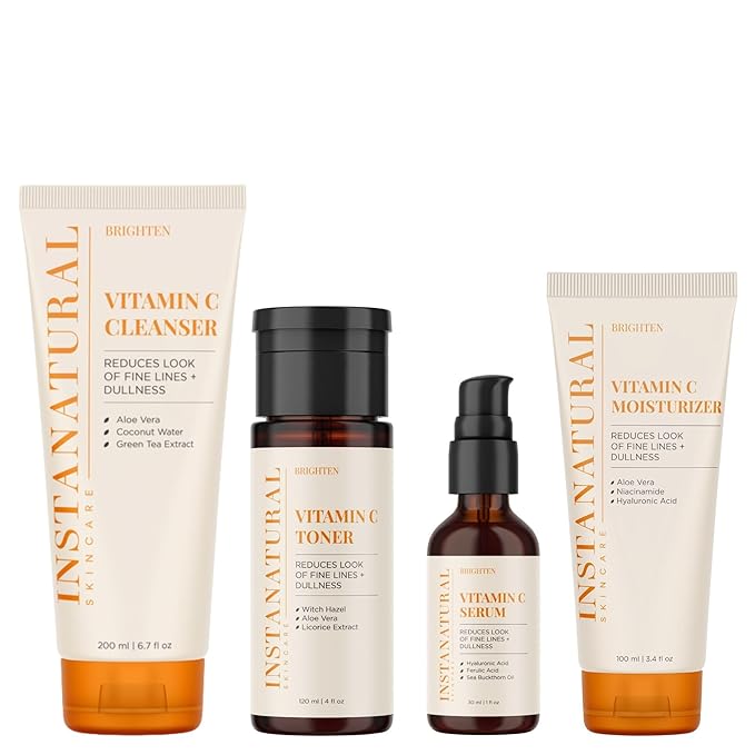 InstaNatural Skin Care Set, Vitamin C Face Wash, Toner, Serum and Moisturizer , Hydrating, Anti Aging and Brightening-BrightBean Baby