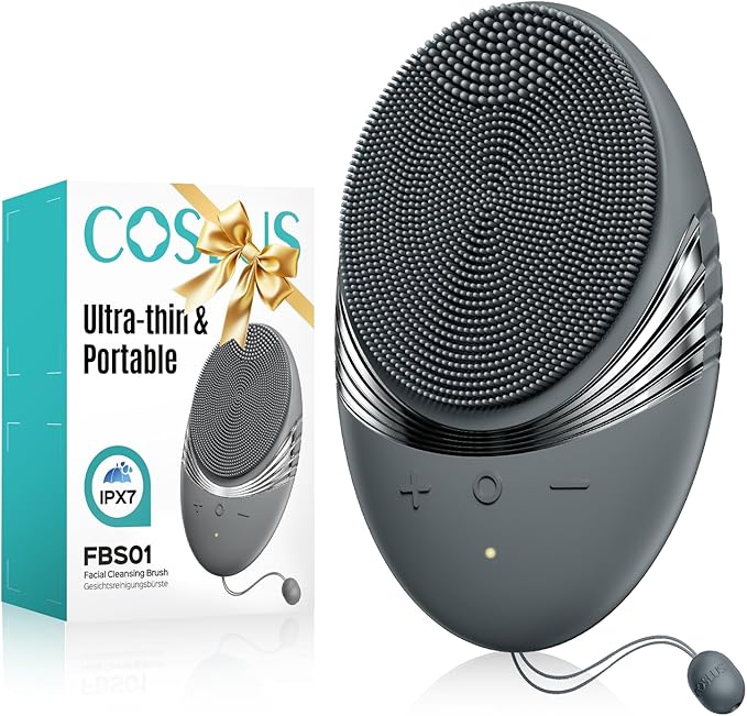 COSLUS Silicone Face Scrubber for Men: 5 Cleansing Modes Facial Cleansing Brush for Beard Care, Sensitive Skin - Deep Cleansing & Gentle Exfoliating, Waterproof Portable for Shower & Travel, Grey-BrightBean Baby
