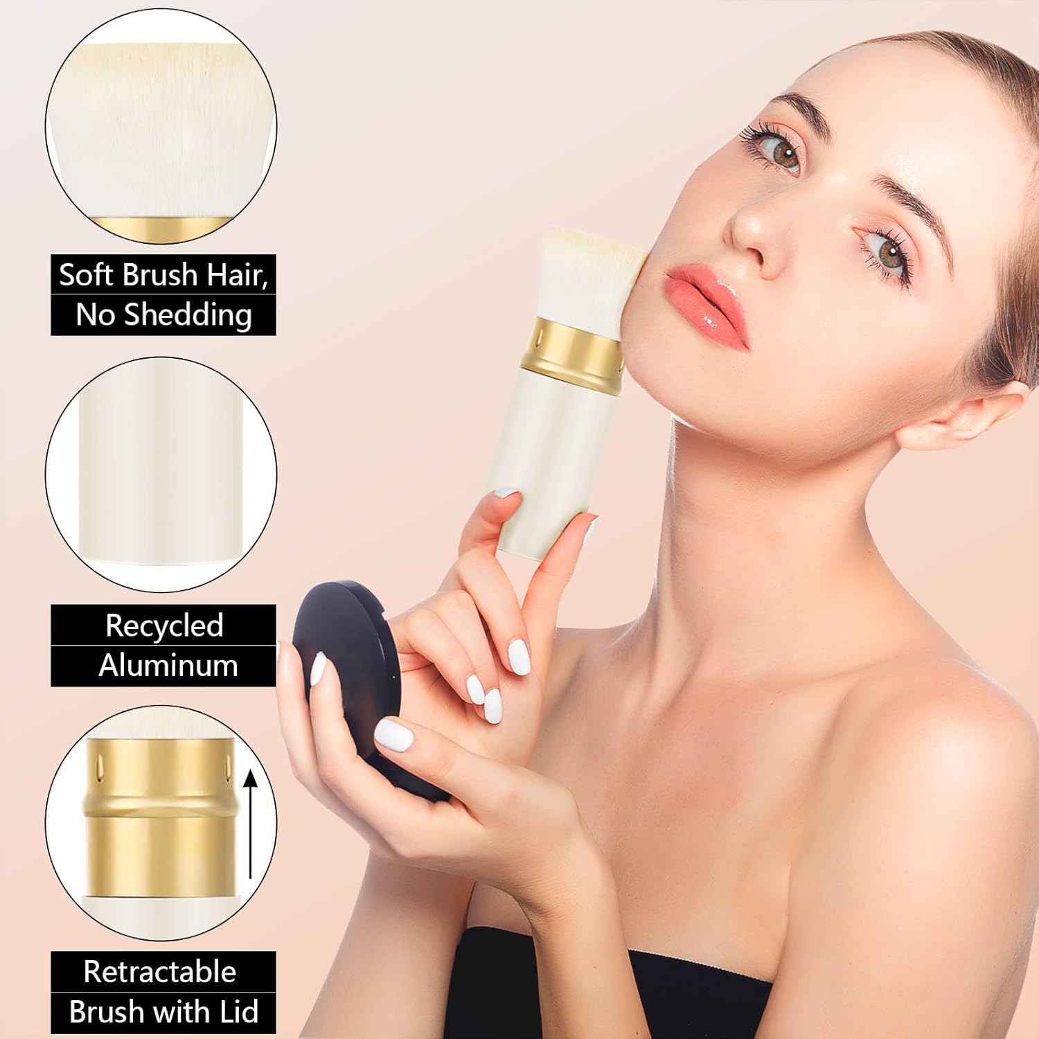 Falliny Retractable Foundation Makeup Brushes, Travel Kabuki Powder Brush Portable Liquid Foundation Sunscreen Brush with Cover for Blending Liquid, Bronzer,Cream or Flawless Powder Cosmetics-BrightBean Baby