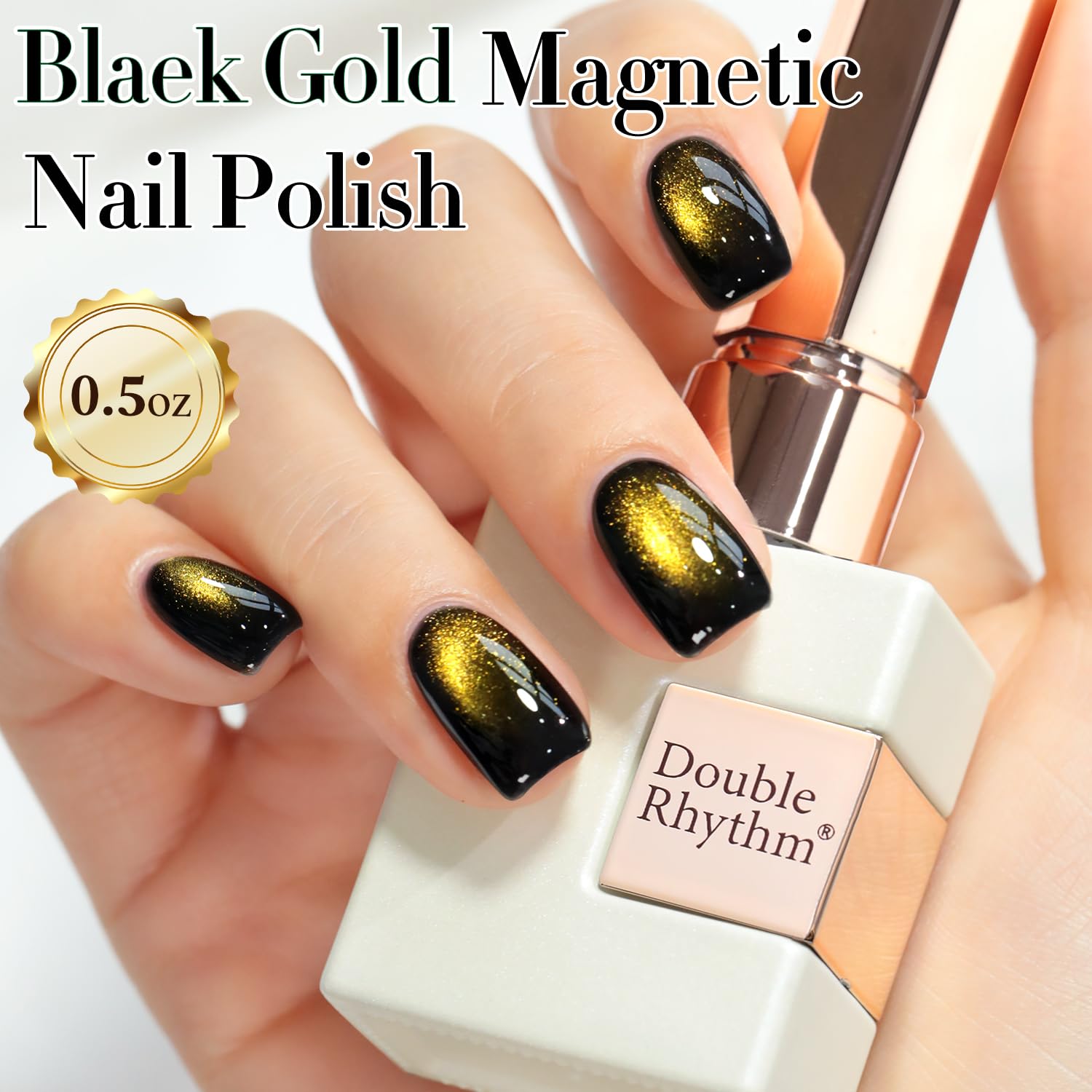 Double Rhythm Cat Eye Gel Polish with Magnet 15ML Glass Holographic Glitter Shimmer Translucent Sheer Color Salon Soak Off Magnetic at Home (Black Gold-MC1146)-BrightBean Baby
