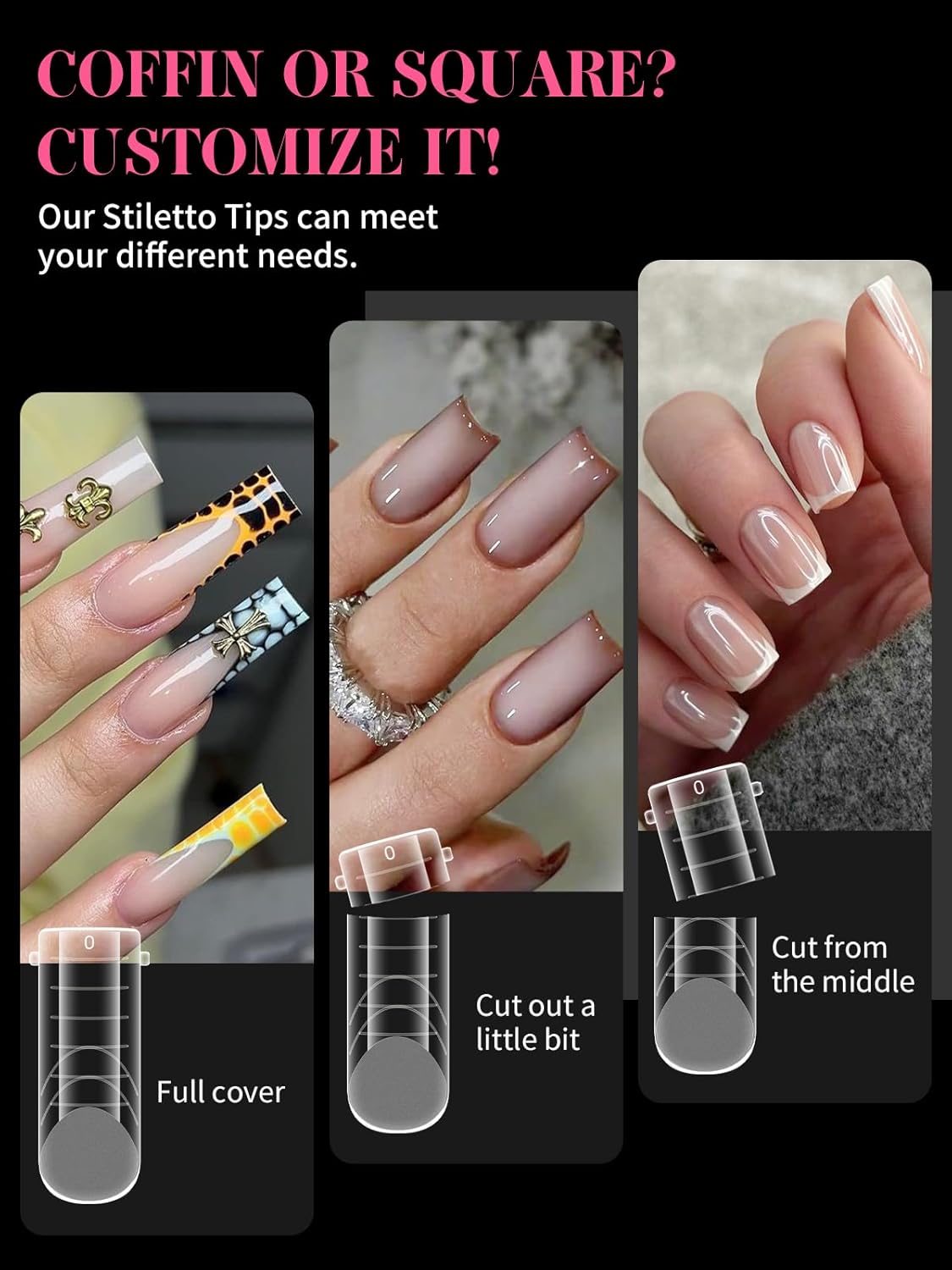 EBANKU 288Pcs Matte Dual Nail Forms, Clear Poly Gel Nail Molds Square Full Cover Coffin Nail Tips Extension Forms for Gel Manicure Nail Art Design Salon&DIY-12 Sizes-BrightBean Baby