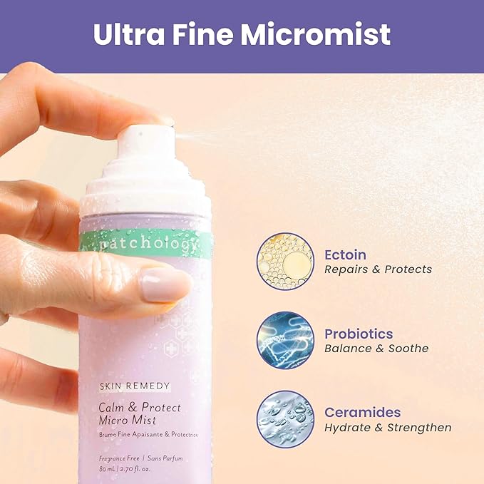 Patchology Skin Remedy Calm & Protect Micro Mist – Hydrating Facial Spray with Ectoin, Probiotics & Botanical Blend - Fragrance Free - Refines Pores & Leaves a Fresh Glow - 80 mL-BrightBean Baby