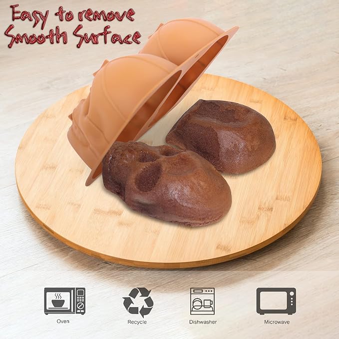 Skull Cake Mold, Extra Large 8.5inch Skull Silicone Cake Pans for Baking Candy Chocolate Halloween Party