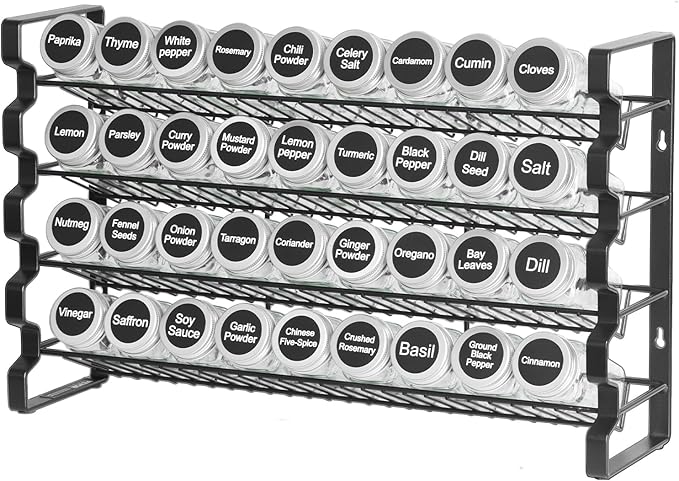 VEVOR Spice Rack Organizer for Cabinet, Spice Organizer with 36 Empty Spice Jars, Lids, Spice Labels, and Funnel Complete Set, Seasoning Organizer for Countertop, Kitchen, Pantry, Cupboard, 18x11 in